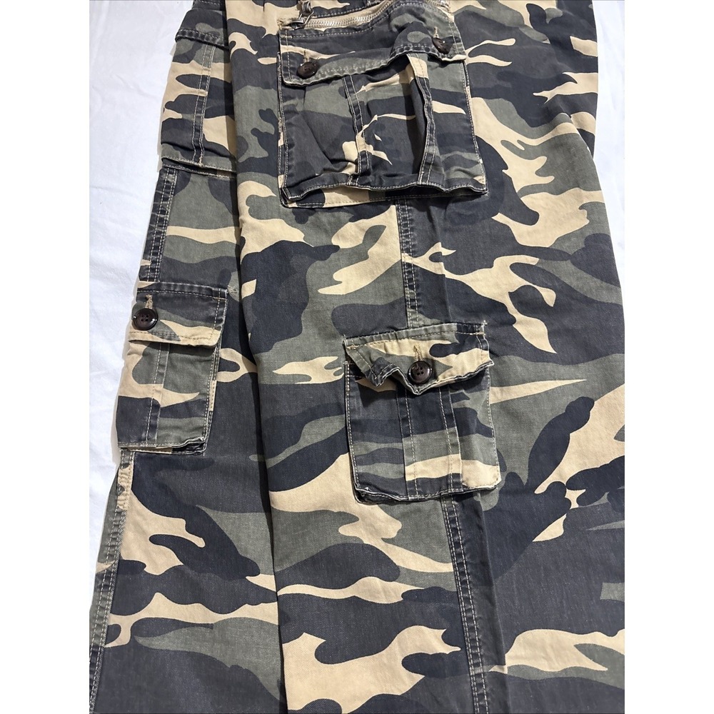 Mens Woodland Camo Cargo Pants Green Brown Tan Utility Multi Pocket Trousers - Picture 7 of 14